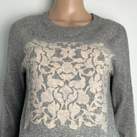 J. Crew Vintage Cashmere Wool Blend Floral Appliqué Women's Sweater - Picture 4 of 10